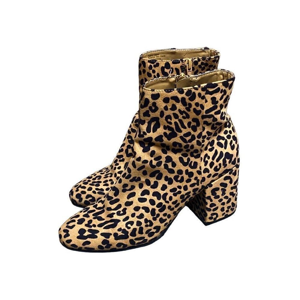 BAR III Gatlin Brown Leopard Print Block Heel Booties Size 8